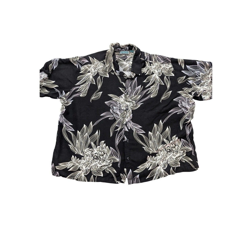 Cubavera Mens 3X Black Tropical Floral‎ Short Sleeve Button Down Camp Shirt